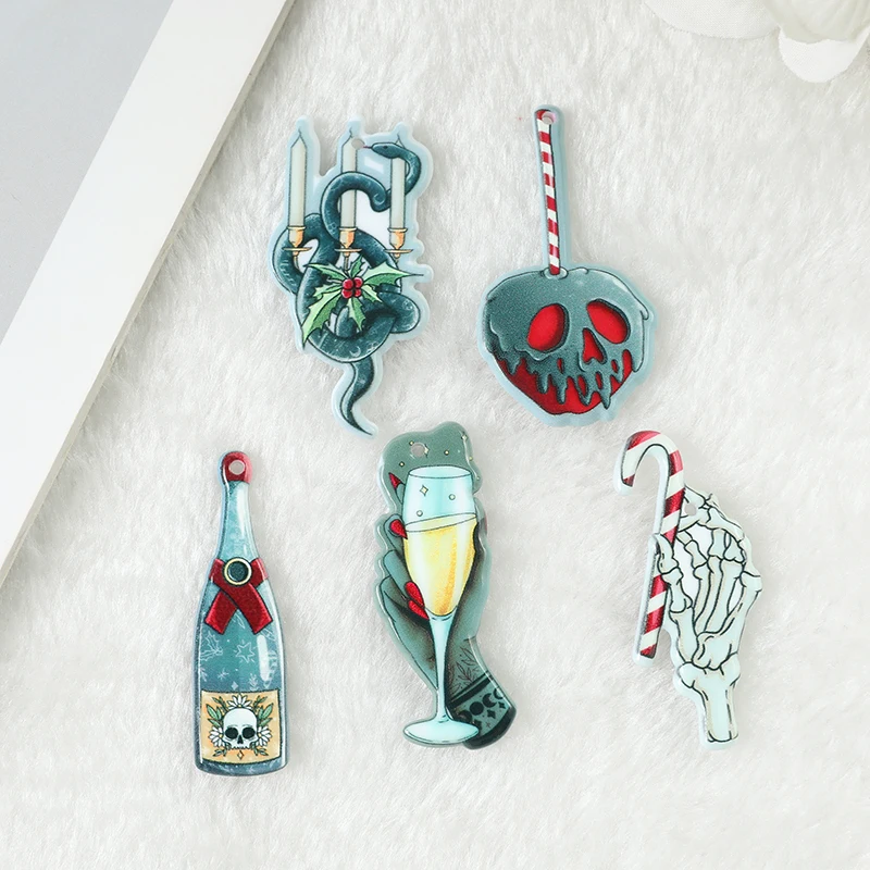 1Pair Christmas Earring Spooky Skull Hand Snake Champagne Holiday Decoration Drop Earrings For Women Jewelry