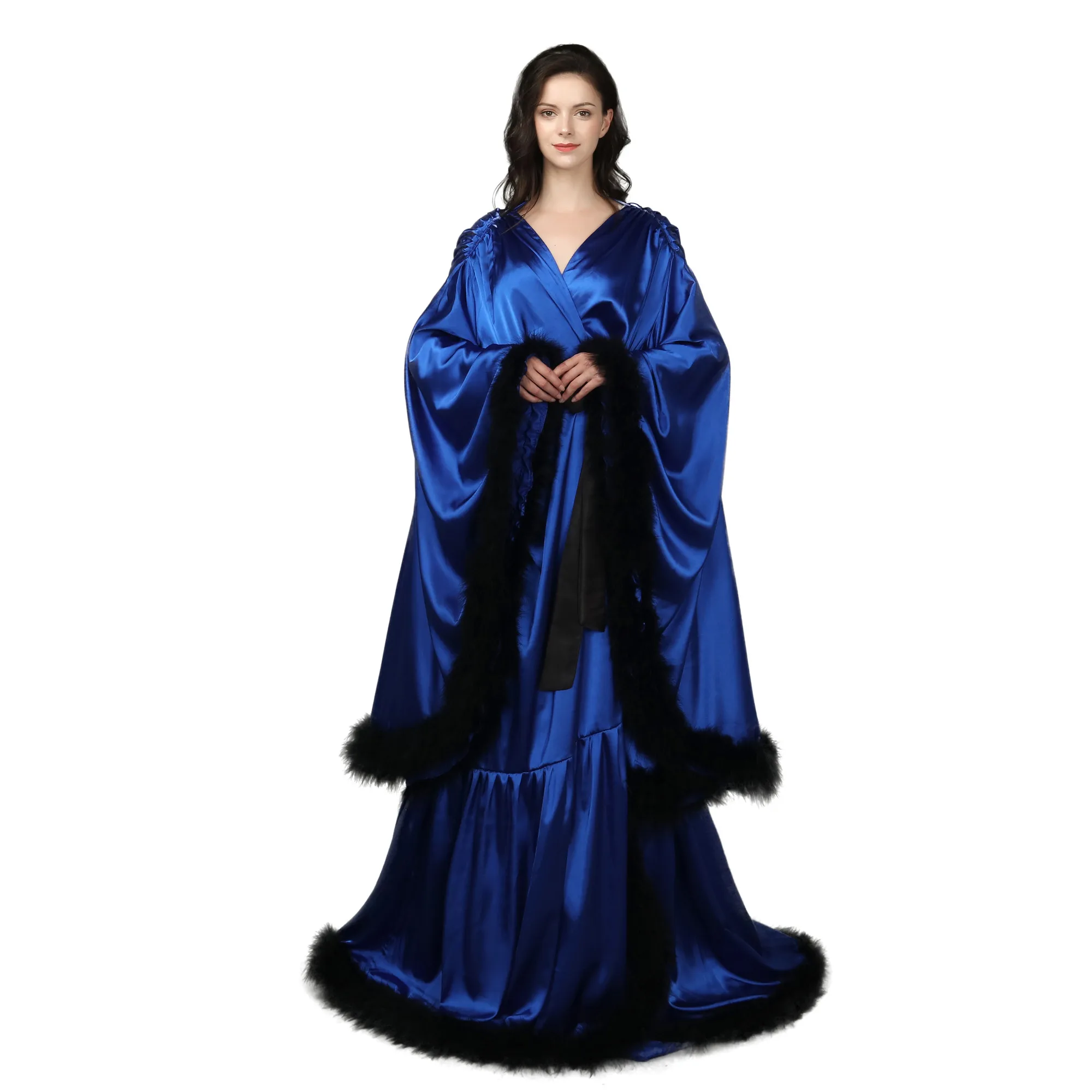 New Arrival Evening Dresses Robes for Photo Shoot Baby Shower Ruffle Satin Silk Feather Women Dress Photography Robe Real Images