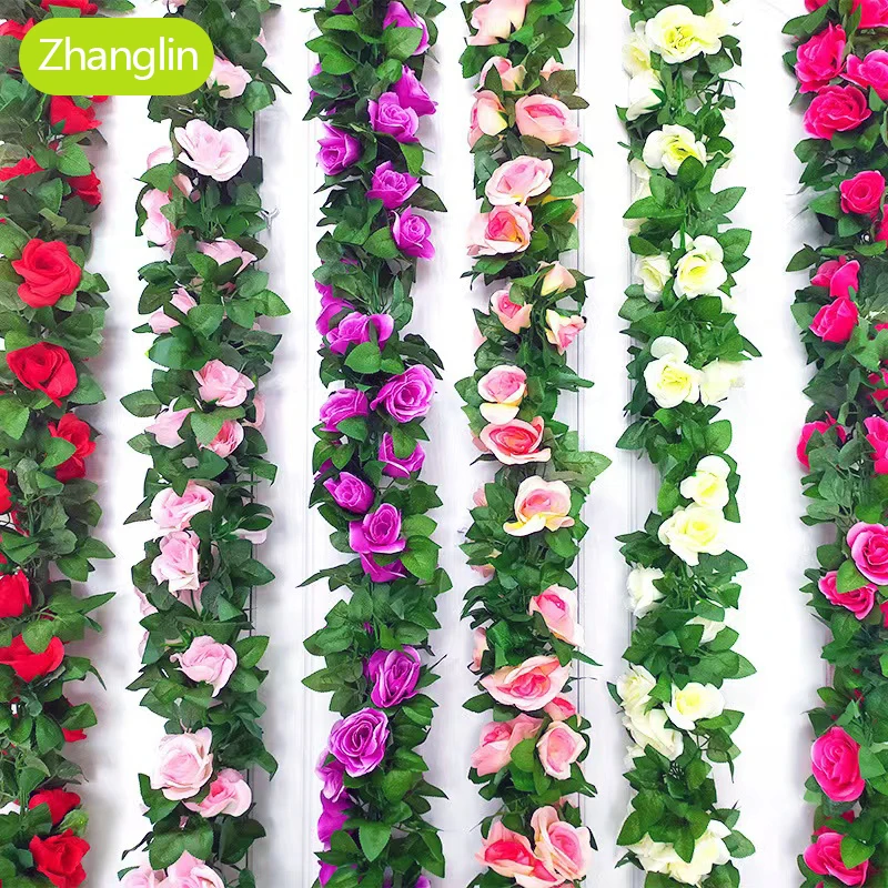 

1Pcs 2.45M Artificial Silk Flower Fake Hanging Fake Vine Plants Leaves Artificials Garland Flowers Wedding Arch Decoration