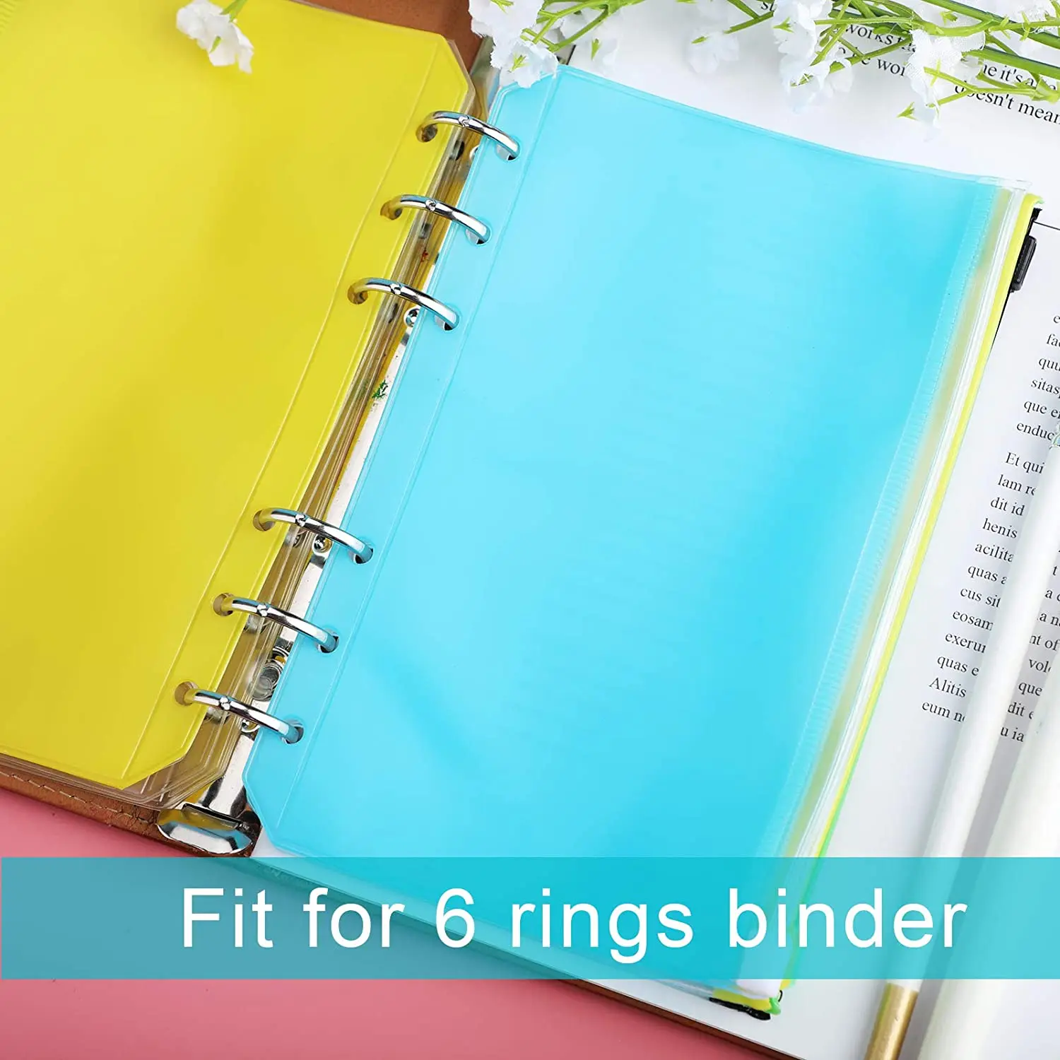 12 Pcs A6 Binder PVC Pockets Colorful Accessories Notebook Binder Pockets with Zipper For Home, School, Office