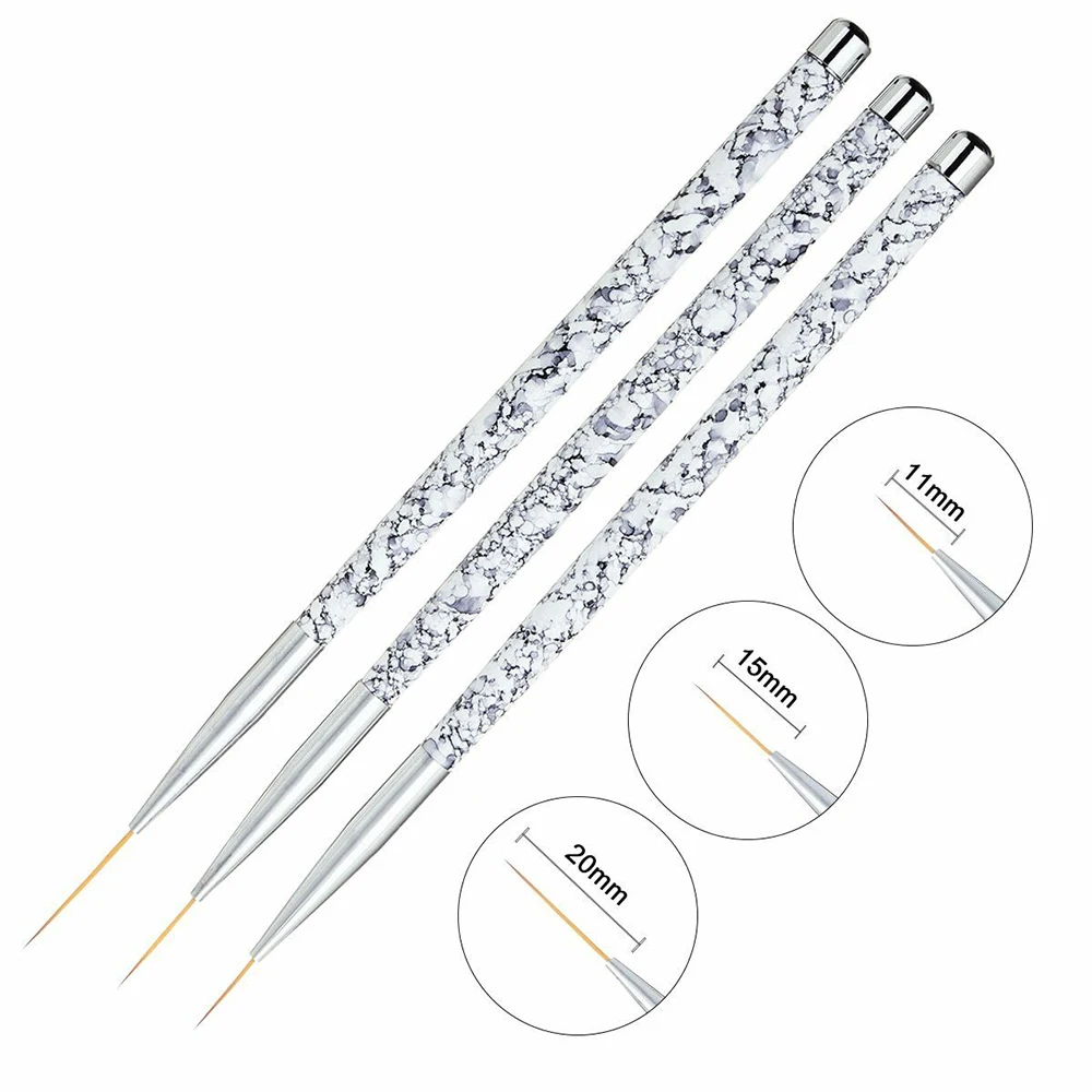 

11/15/20mm Nail Brushes Art Marble Handle UV Gel Liner Brush Set Painting Acrylic Pen Carving DIY Glitter Ongles Professionnel