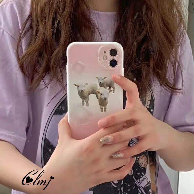 Clmj น่ารัก Lamb iPhone กรณีสัตว์สีขาวสำหรับเคสโทรศัพท์สีชมพูสำหรับ iPhone 12 11 7 8 Plus Soft ซิลิโคนป้องกันกรณี Ins Y2K ของขวัญใหม่