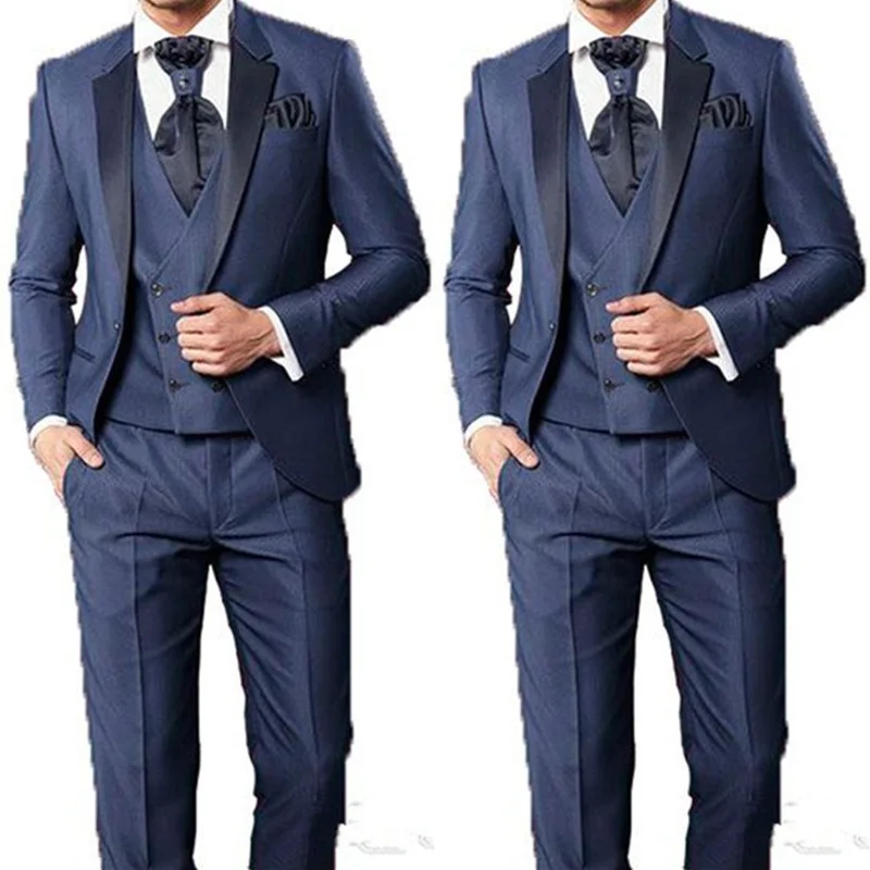 

Fashion Navy Blue Costume Homme Men Suits Wedding Tuxedos 3 Pieces Party Groom Prom Slim Fit Terno Masculino Best Man Blazer