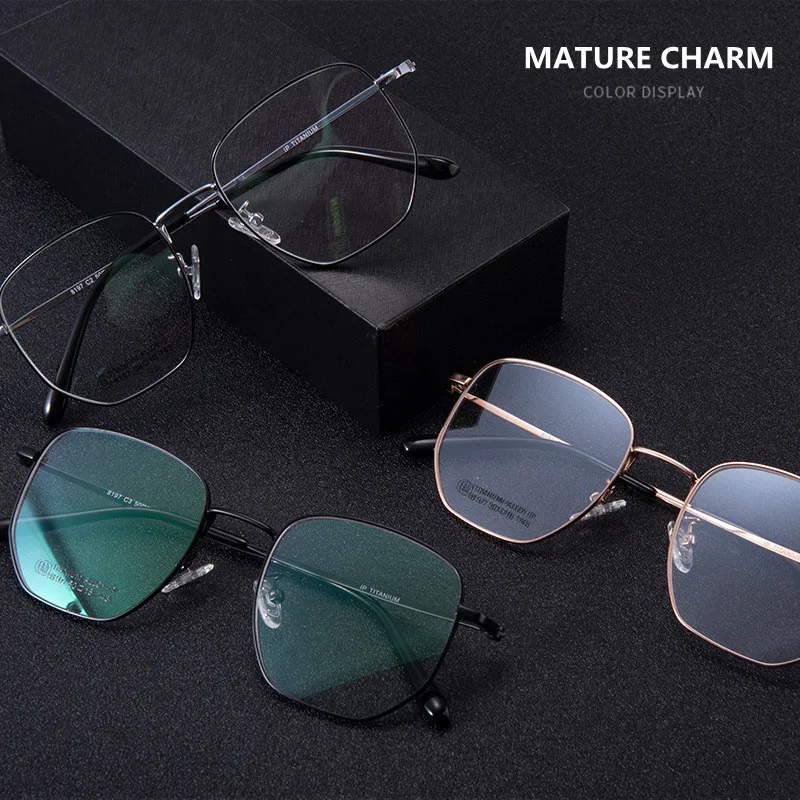 Pure Titanium Polygon Large Frame Glasses Male Classic Optical Prescription Myopia and Hyperopia Woman Eyeglasses Gafas Oculos