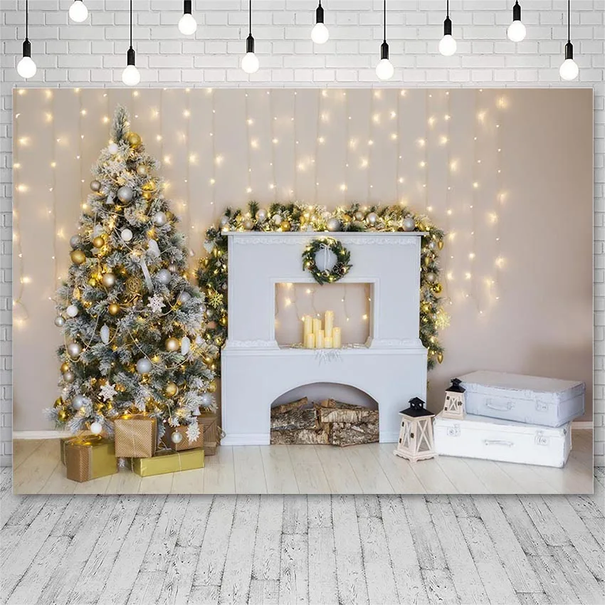 

Avezano Photography Backdrops Merry Christmas Tree Winter Fireplace Gifts Candle Lights Decor Banner Background For Photo Studio