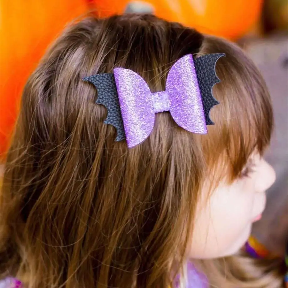 Picture 4: Thumbelina 4 Inch Bat Wing Hair Bows Glitter Hairpins Dance Party Bow Clip Girls Hairpins Halloween Hair Accessories
