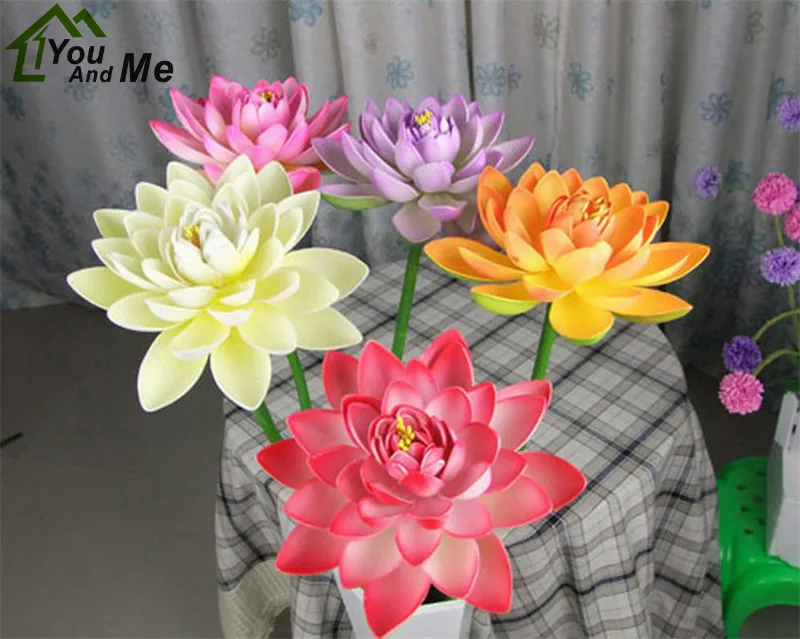 

16cm/27cm Artificial Flower EVA Lotus Long Stem Aquarium Fish Pond Scenery Garden Pool Decoration