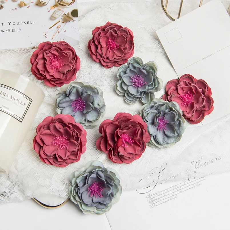 10 Stück Seidenrosenköpfe mit Staubgefäßen für Scrapbooking, Weihnachtsgirlanden, Hochzeits- und Brautzubehör, Ausverkauf, Heimdekoration, Künstliche Blumen – Detail 2
