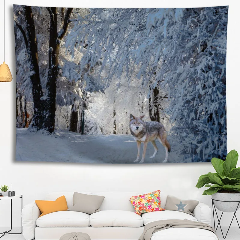 Hot Sale Custom High Quality Wolf Wall Hanging HD Landscape 3D Printing Digital Printing Home Decoration Tapestry