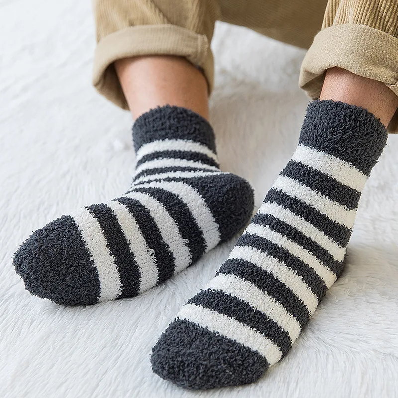 Gestreepte Sokken Mannen Dikke Koraal Fluwelen Winter Warme Sokken Zachte Man Pluizige Thuis Indoor Vloer Badstof Handdoek Fuzzy Sok Heren mannelijke Meias