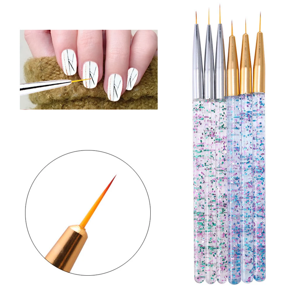 3Pcs Acrylic French Stripe Nail Art Liner Brush Set 3D Tips Manicure Ultra-thin Line Drawing Pen UV Gel Brushes Painting Tools