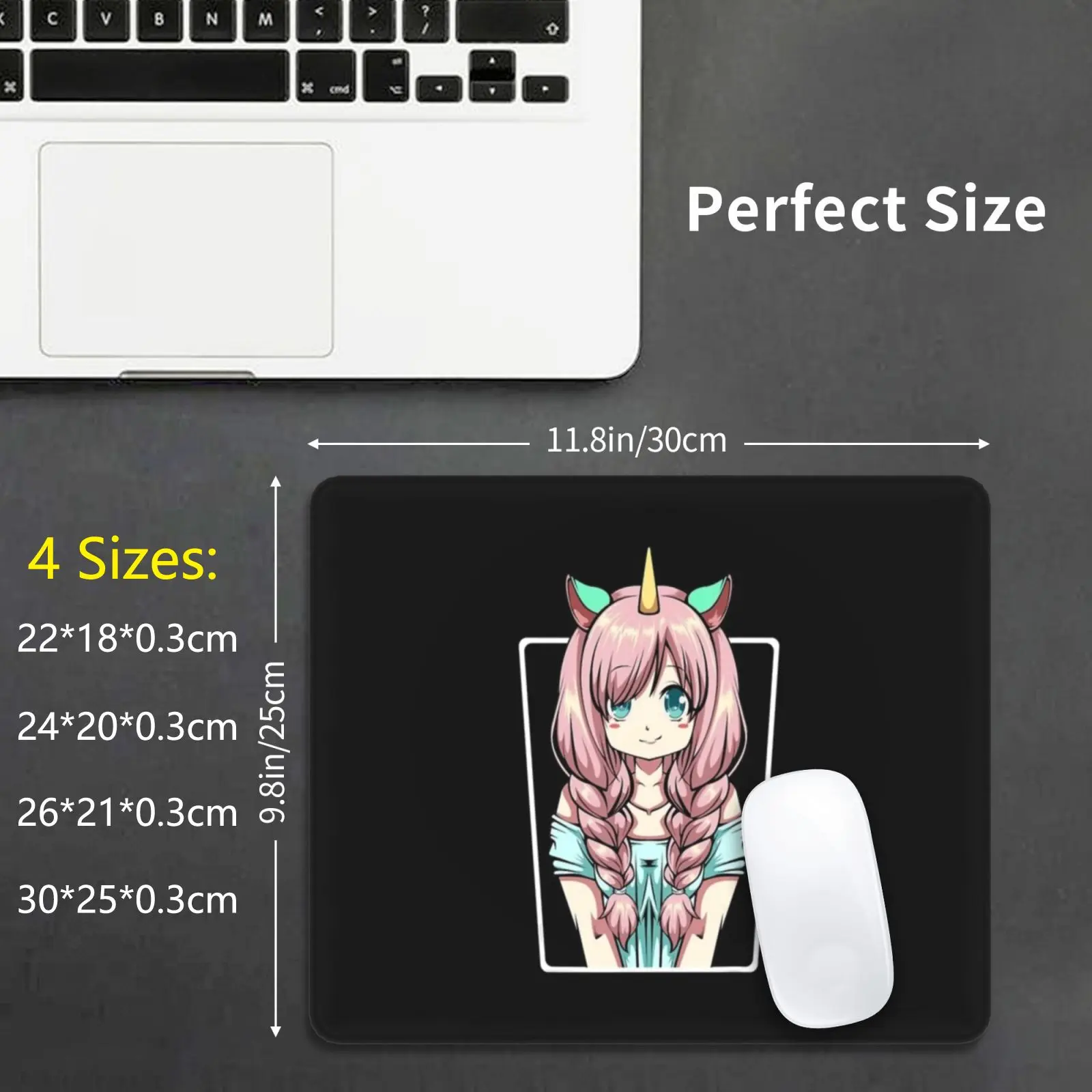 Japanese Anime Girl Unicorn , Pastel Goth Punk Kawaii Mouse Pad DIY Print Anime Manga Unicorn Anime Girl