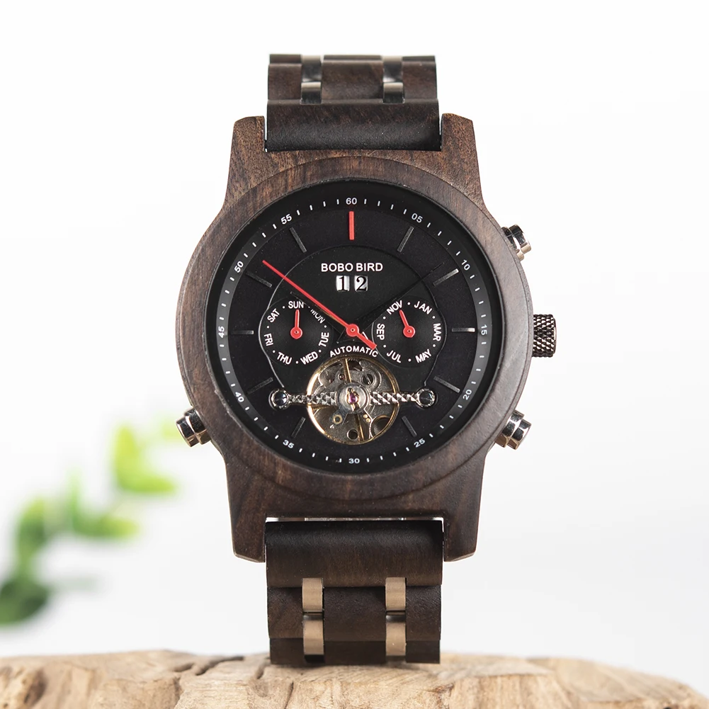 New Men\'s Automatic Watch BOBO BIRD Top Fashion Wooden Mechanical Wristwatch Chirstmas Gift Box Waterproof Design reloj hombre