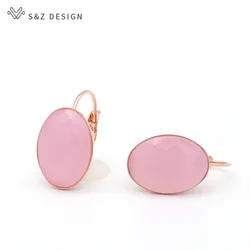 S&Z DESIGN New Trendy 585 Rose Gold Color Luxury Big Oval Pink Crystal Dangle Earrings For Women Wedding Jewelry