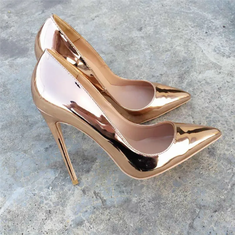 Tikicup Women Shiny Gold Pointed Toe Stiletto High Heels Sexy Ladies Patent Pumps 12cm 10cm 8cm Sparkly Wedding Bridal Shoes