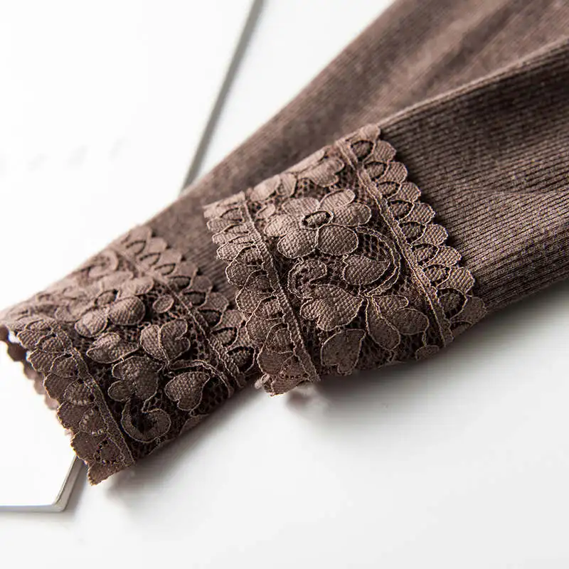 Plus Velvet Thicken Vertical Stripes Lace Stitching Leggings Women Autumn Winter Pants Stretch High Waist Cotton Leggings C6771