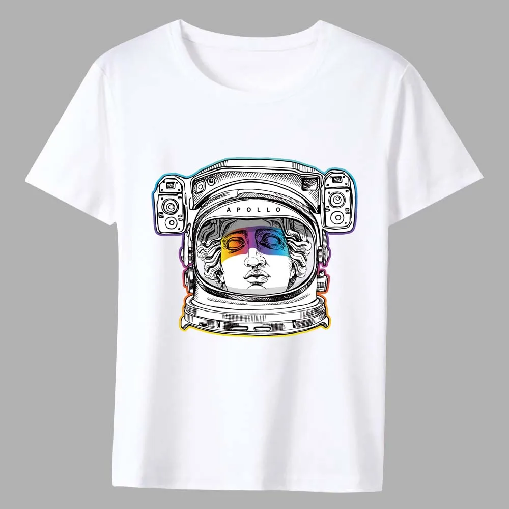 Men\'s T-shirt New Hot Sale Cartoon Astronaut Pattern Print Series Tee Shirt Summer Casual White Classic Male Short-sleeved Tops