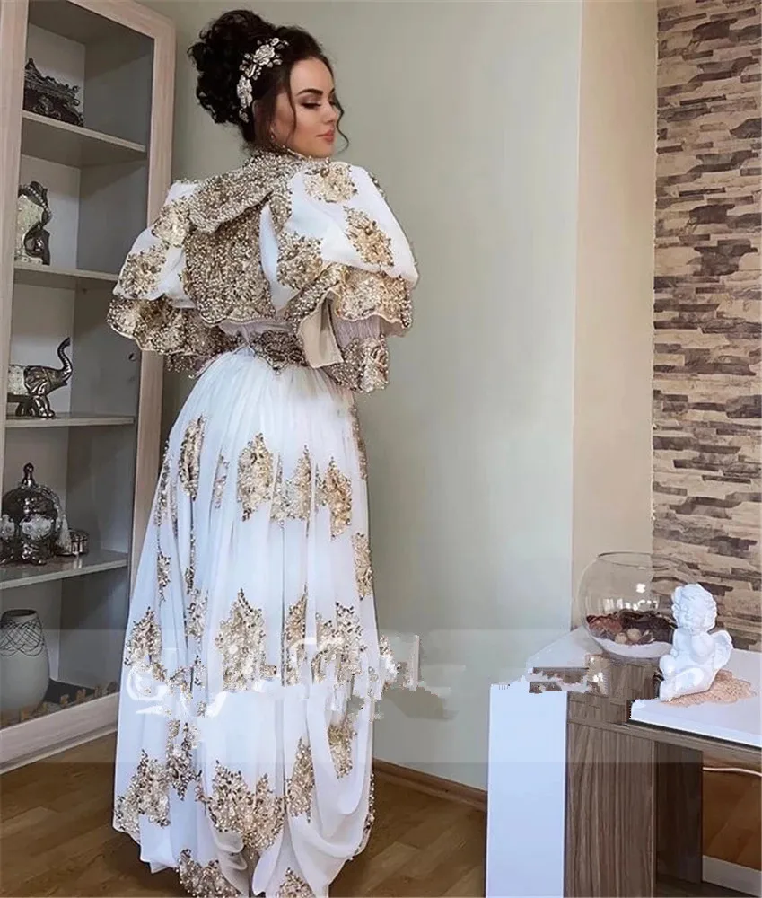 Алжирские Caftan Marocain de вечерние свадебные платья, золотые кружевные стандартные платья в Косово, вечерние платья