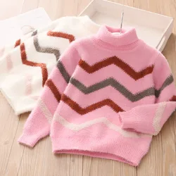 2023 New Casual Autumn Winter Warm 3 4 5 6 7 8 9 10 11 12 Years Teenage High Neck Knitted Baby Kids Turtleneck Sweater For Girls