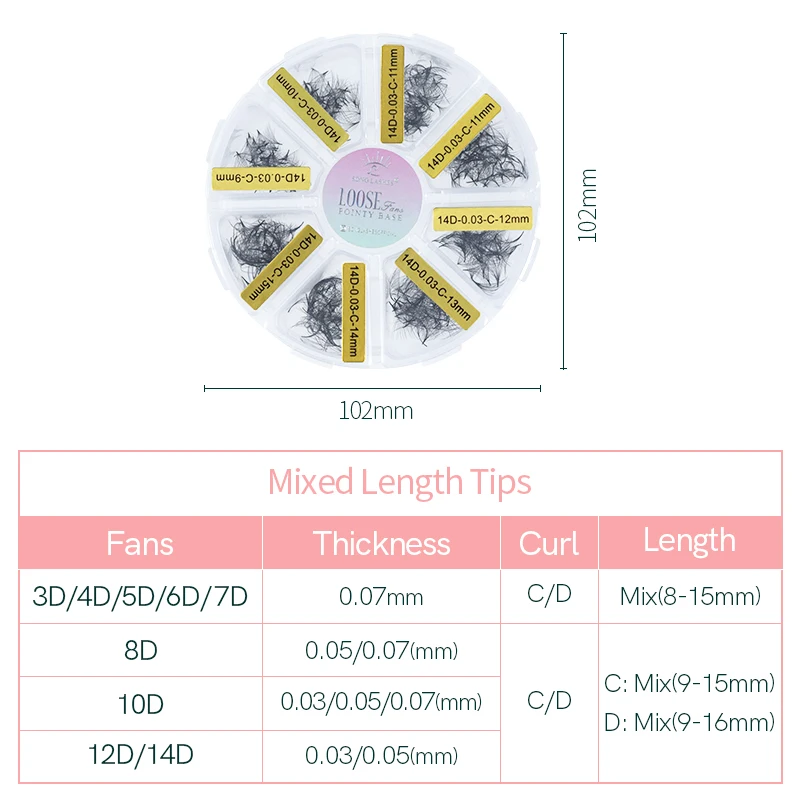 Mix Length Fans Sharp Slim Narrow Stem Cluster Premade  Loose Fans  Thin Pointy Base Russia Volume Eyelashes Extensions