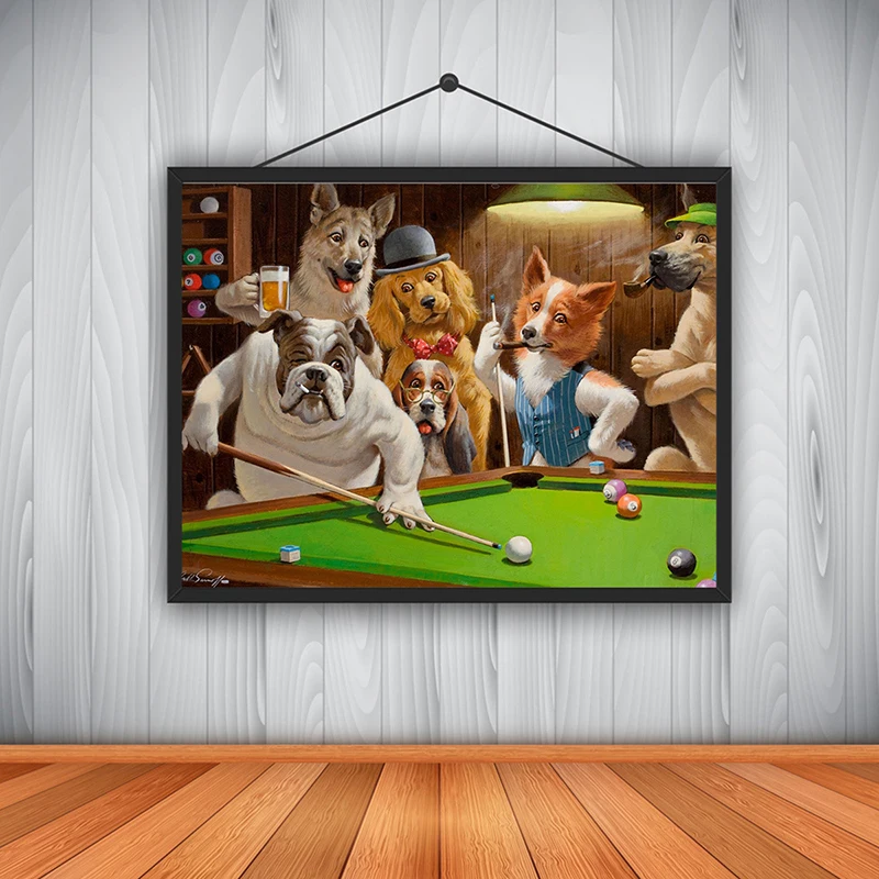 Modern High Quality Canvas Printing Dog Playing Billiards God Snooker Oil Painting Art Home Decoration Poster on Canvas