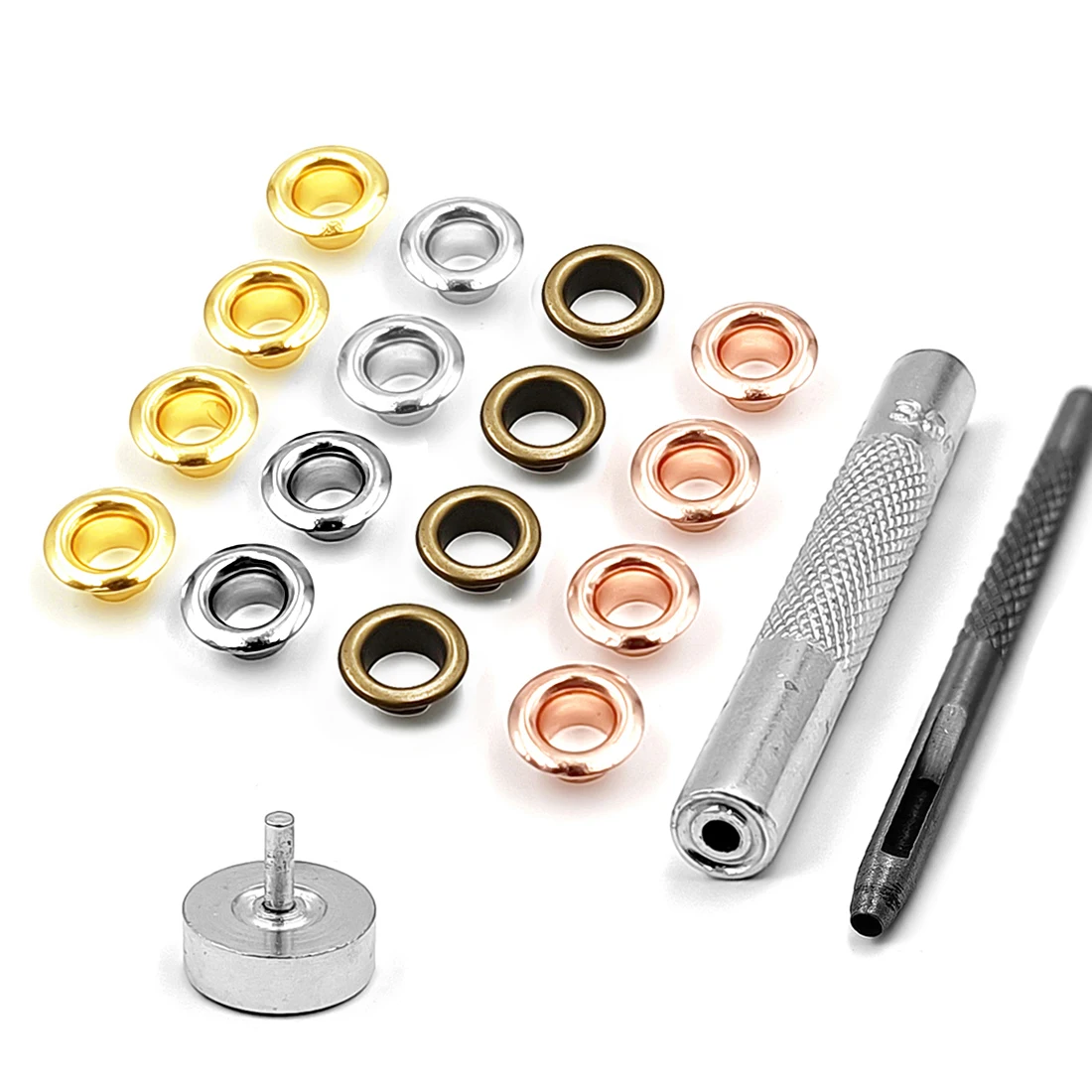 50pcs 5mm Hole Metal Eyelets Grommets with Washer Punch Set Tool Diy Leathercraft Accessories Clothes Shoes Belt Cap Bag Tags