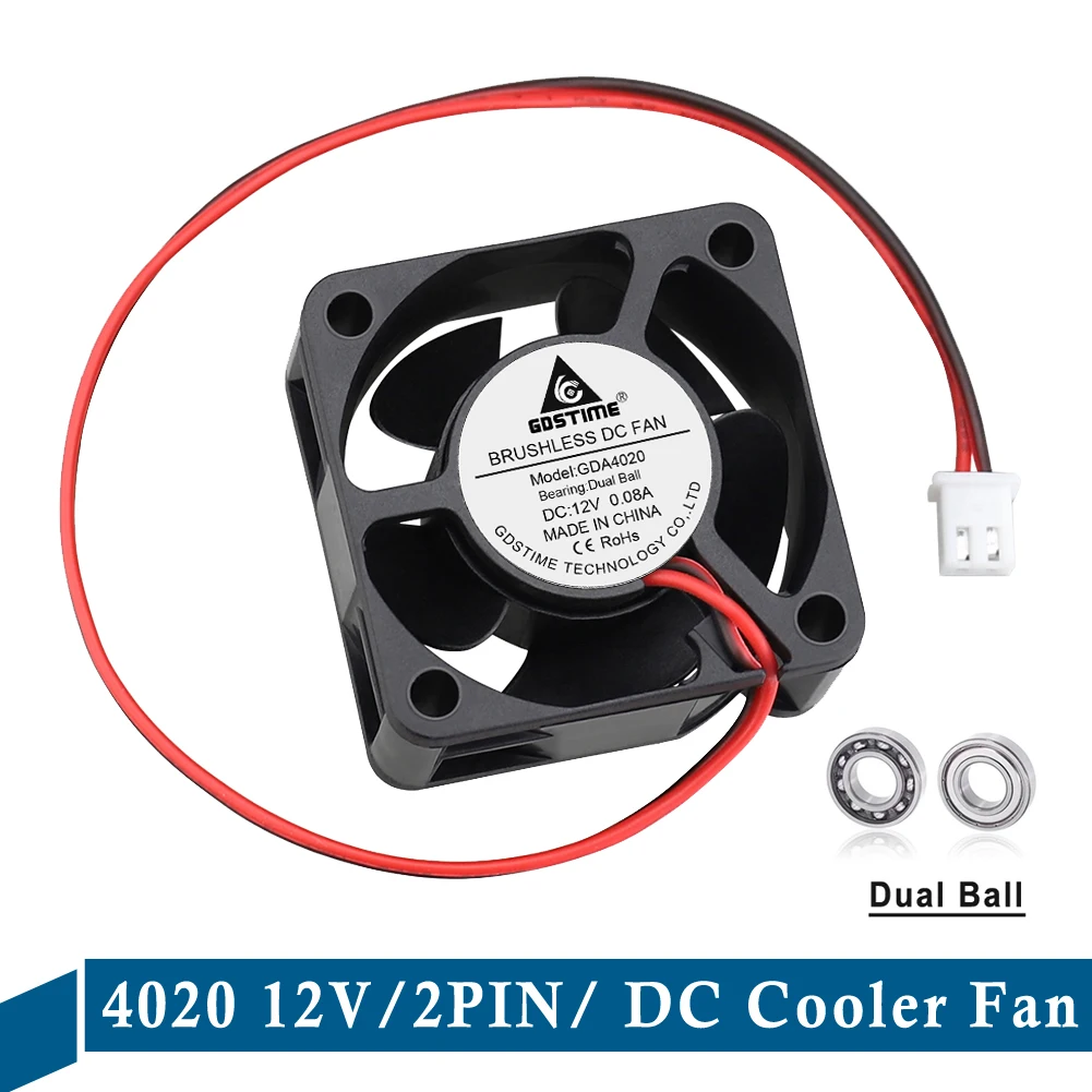 

5 pcs 40x40x20mm Cooling Fan DC 12V Ball Bearing 2Pin 4020 40mm 1.57 inch 3D Printer Computer Case Cooler Fan Server Radiator