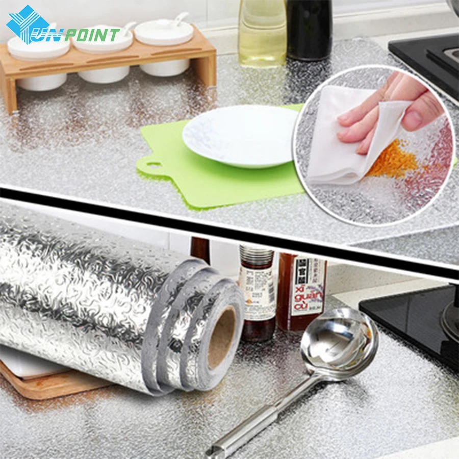 Self-Adhesive Oil-Proof Kitchen Wall Sticker Fire Resistant High Temperature Film Stove Top Cabinet Tinfoil Waterproof Wallpaper