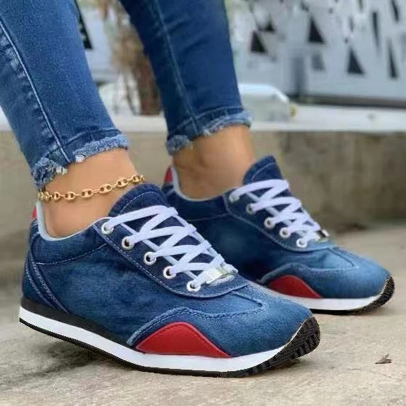 New Women Sneakers Platform Denim Shoes Womens Shoes Casual Woman Sport Shoes Tennis Female Thick Ladies Casual Trainers Mujer