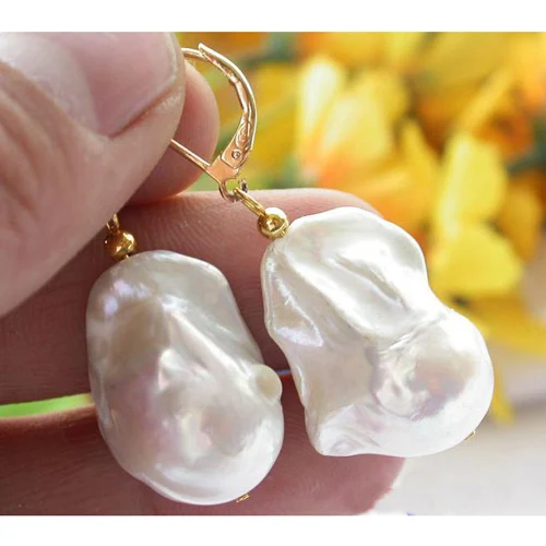 

Unique Pearls jewellery Store Only Hige 26mm White Keshi Reborn Pearl Earring Fine Jewelry For Women Fast Shipping