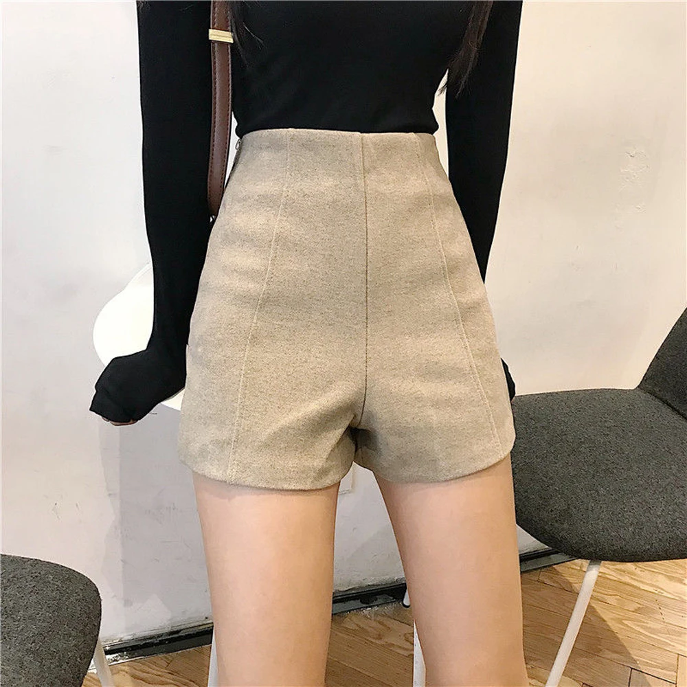 New Autumn Winter Women High Waist Woolen Shorts Female Korean Style Loose Fashion Elegant Warm Thick Shorts Buttoms