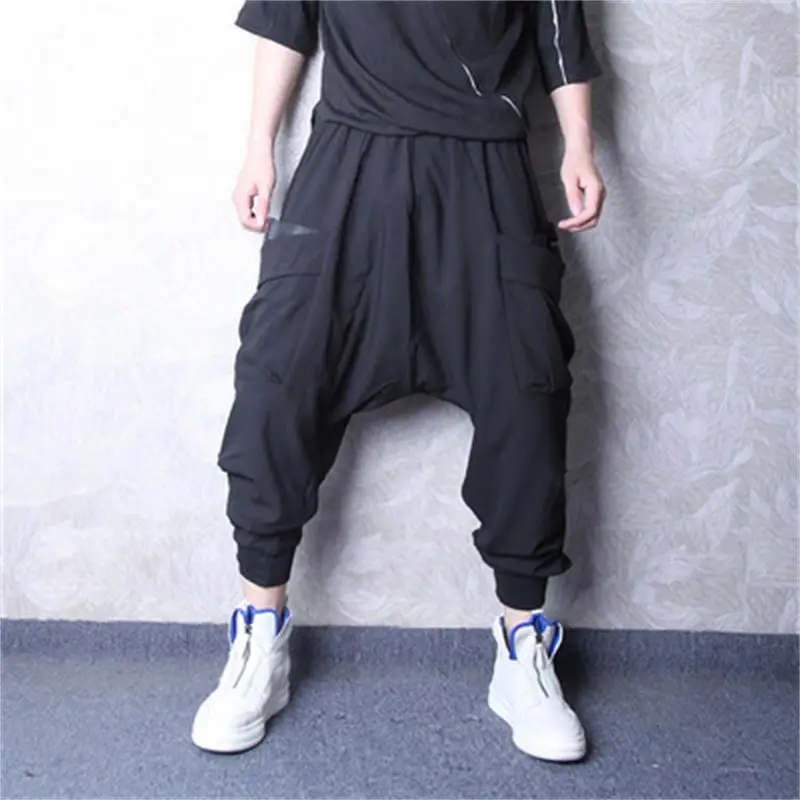 

Hip-hop men's casual pants hip-hop men's personality large pocket webbing adornment low-slung Harem pants men