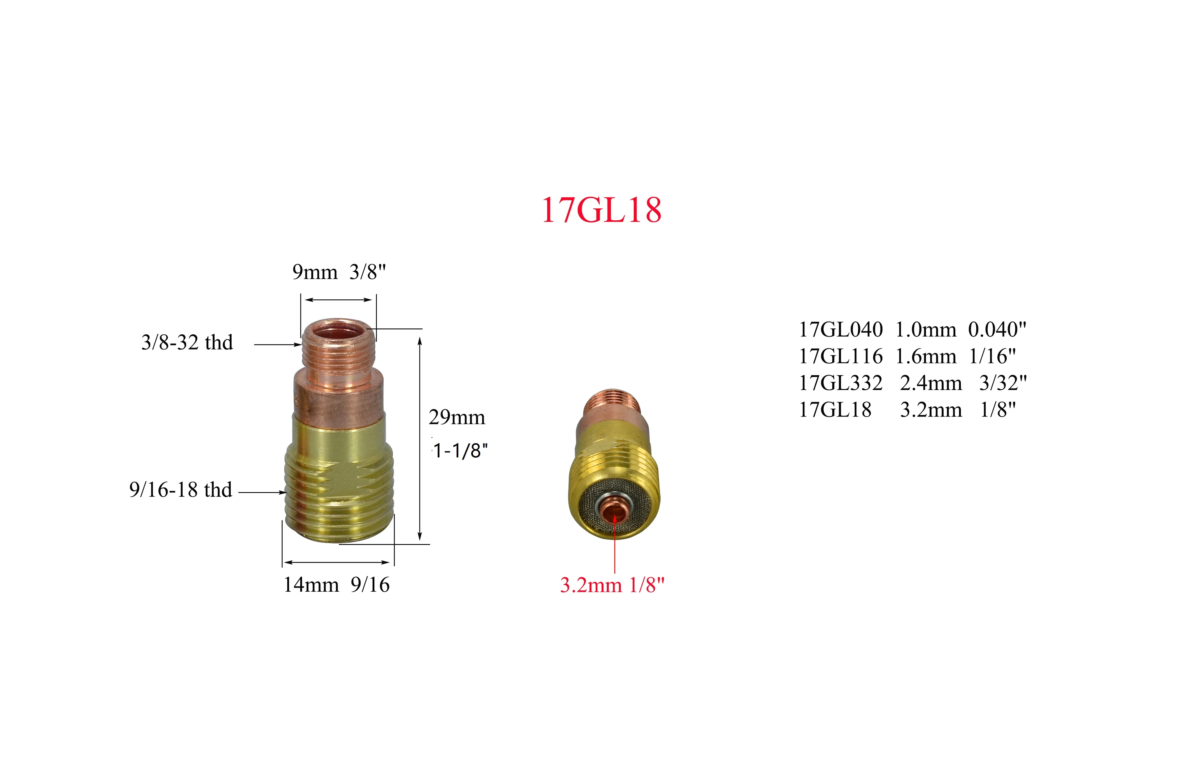 TIG Stubby Gas Lens KIT 17GL040 17GL116 17GL332 17GL18 FIT TIG Welding Torch PTA DB SR WP17 18 26 Series