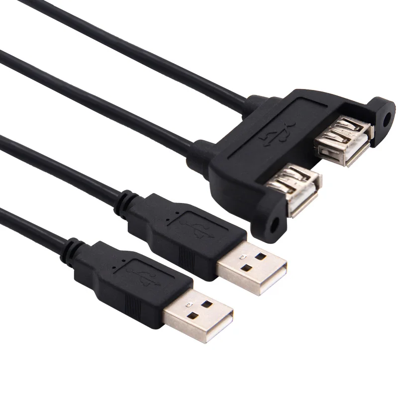 Dual USB 2.0 Male to Dual USB 2.0 Female USB 2.0 Extension Cable with Screw Panel Mount Male to Female 30cm 50cm