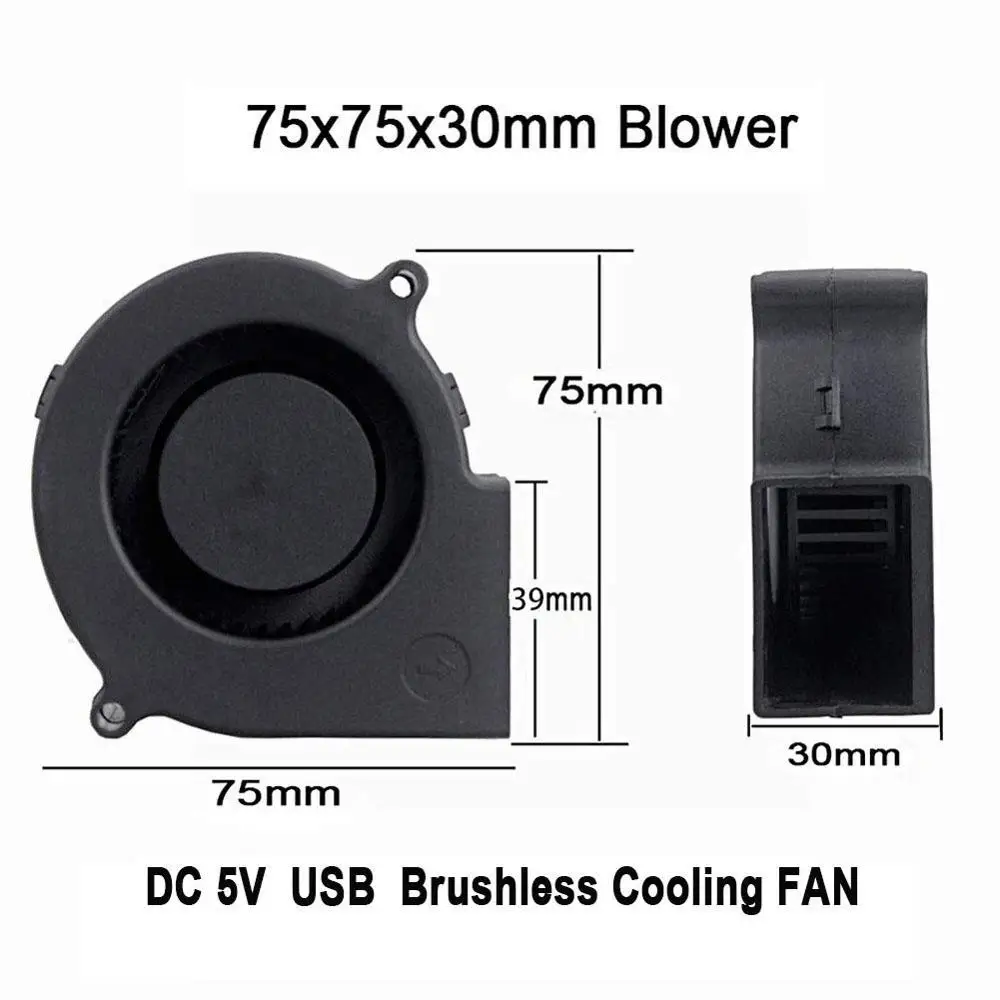 DC 5V USB 75mm x 75mm x 30mm Turbine Centrifugal Blower Cooling Fan 7530 Brushless Air Flow Cooling Blower Fan