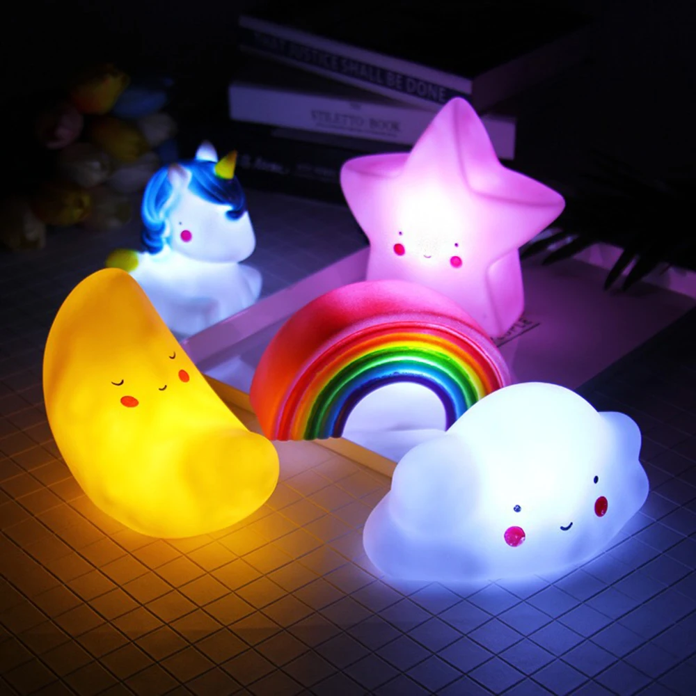 Cute Baby Night Light Children Moon Cloud Star Rainbow Infant Sleep Luminous Toy Funny Children Luminous Toys