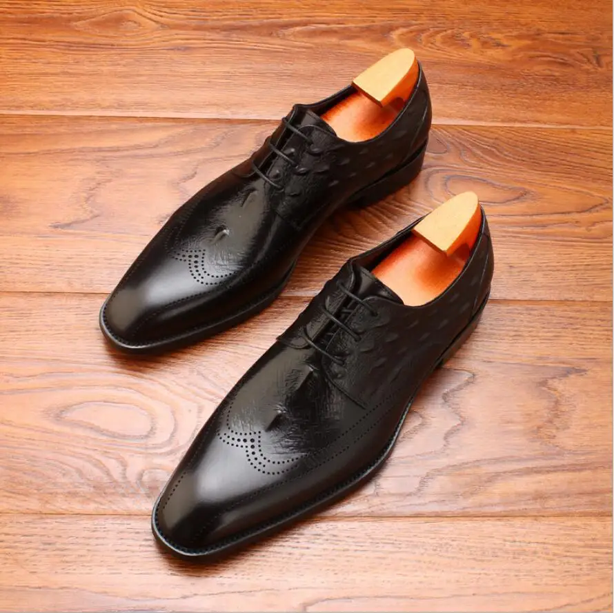 sipriks mens business casual shoes genuine leather british brogue shoes retro gentleman suit shoe elegant black wedding footwear