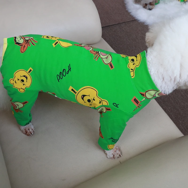 Pet Dog Jumpsuit 100%Cotton Puppy Clothes Thin Printed Overalls Protect Belly Pajamas For Small Dogs Chihuahua Poodle Home Wear