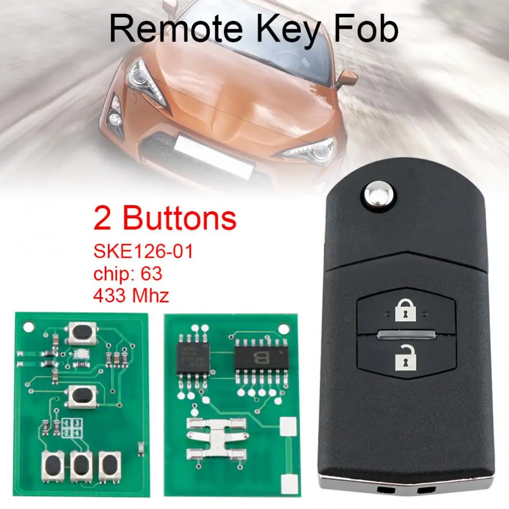 

2/3 Buttons 433MHz Flip Remote Car Key Fob with ID63 80bit Chip SKE126-01 for MAZDA Car 2 M2 Demio/5 M5 Premacy/6 M6 Atenza/8 M8