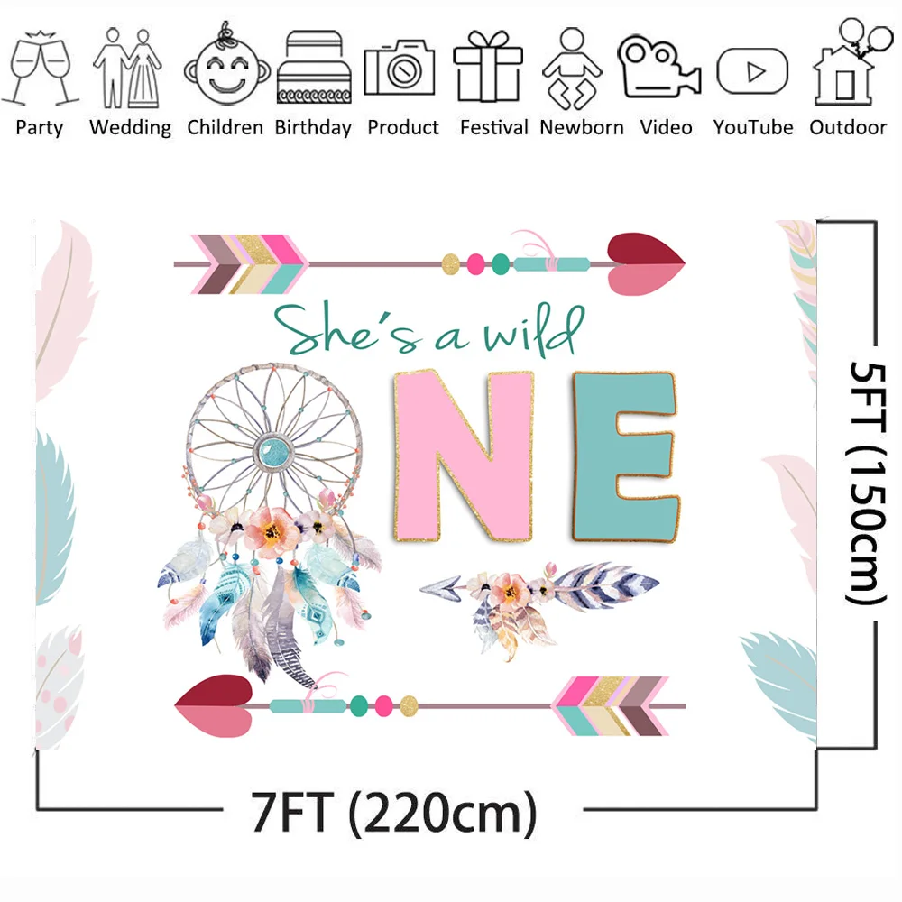 Mocsicka البرية عيد ميلاد واحد خلفية بوهو الفتيات أول عيد ميلاد خلفيات للتصوير الفوتوغرافي ريشة السهام البوهيمي الفينيل خلفية