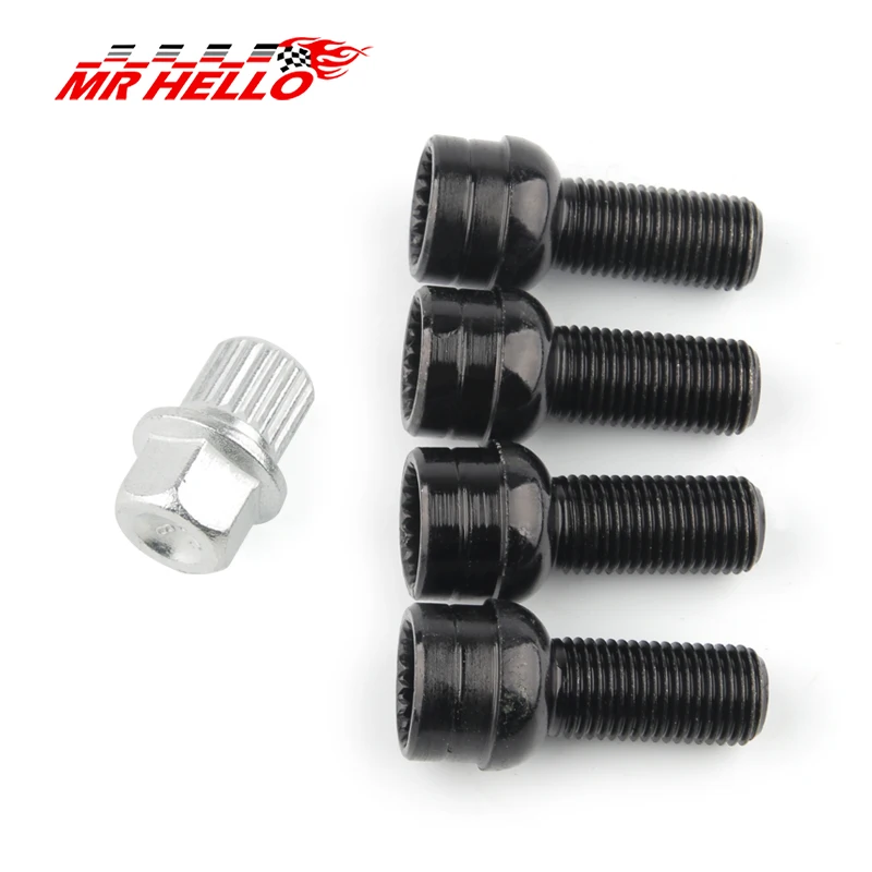 

new M14x1.5 8D0601139F Wheels Bolt Key & Lock Lug Nut Set For VW/Golf/Jetta/Beetle/Passat/Audi Black