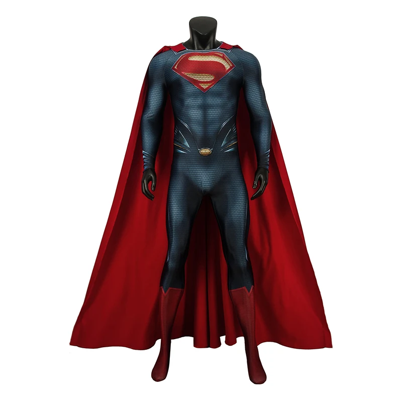 Adult Superhero Clark Jumpsuit Halloween Cosplay Steel Of Man Costume Kent Bodysuit Printing Zentai Red Cloak