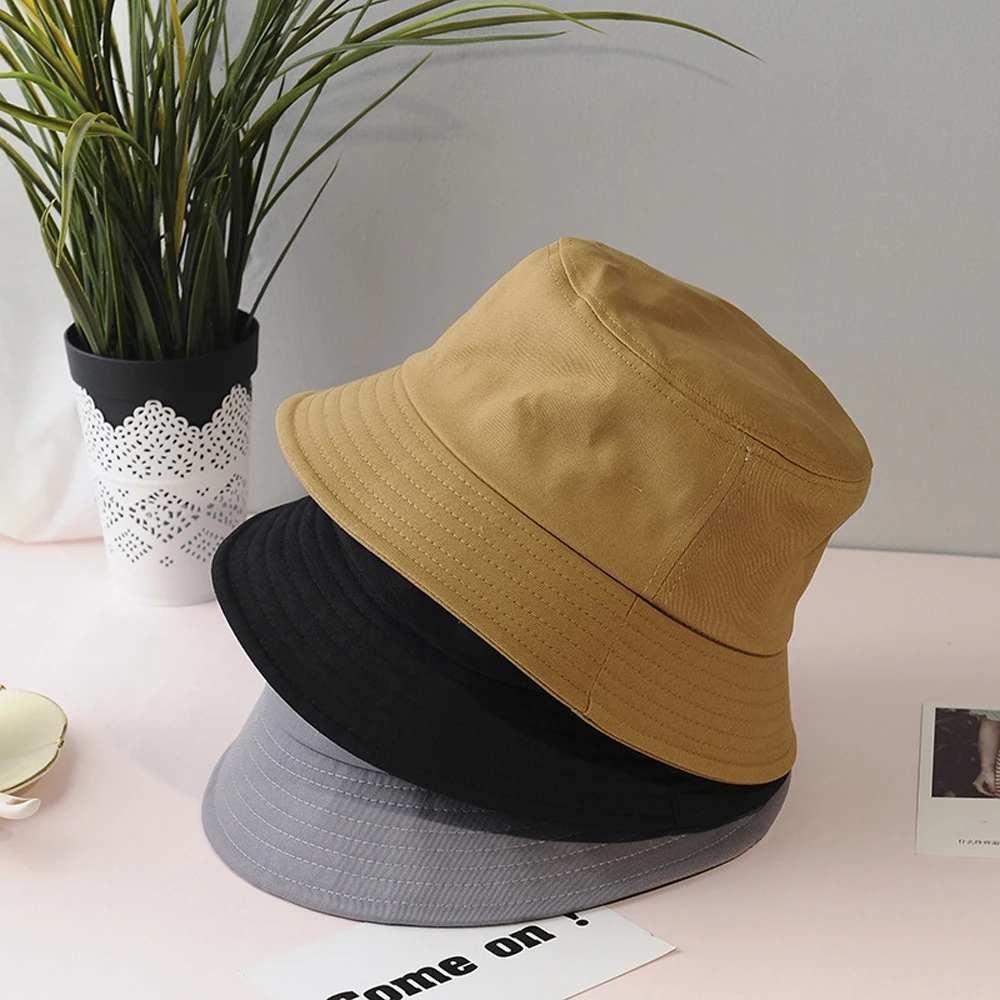 New Unisex Cotton Bucket Hat Women Summer Sunscreen Panama  Men Pure Color Sunbonnet Fedoras Outdoor Fisherman Beach Cap