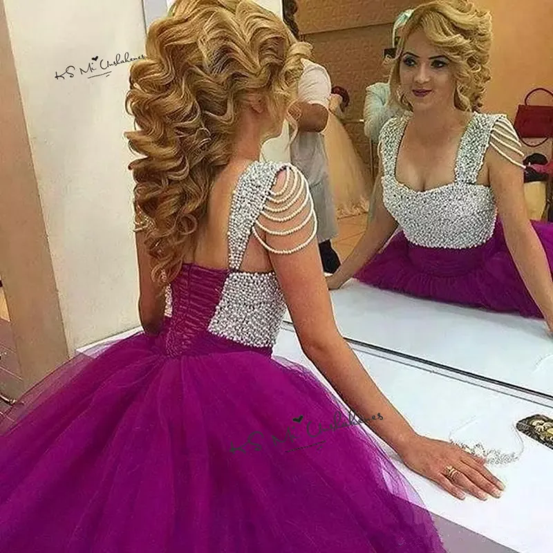 فساتين Quinceanera رخيصة لؤلؤي فاخر حجم كبير مشد الظهر طول الأرض الحلو 16 فستان حفلة ثوب Vestido 15 anos