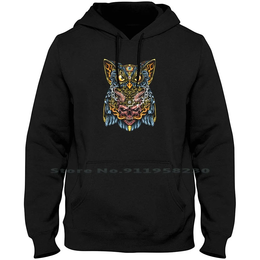 Owl And Skull With Horn And Fire Ornament Hoodie Sweater Cotton Ornament Cartoon Skull Movie Comic With Tage Name Game Fire Owl