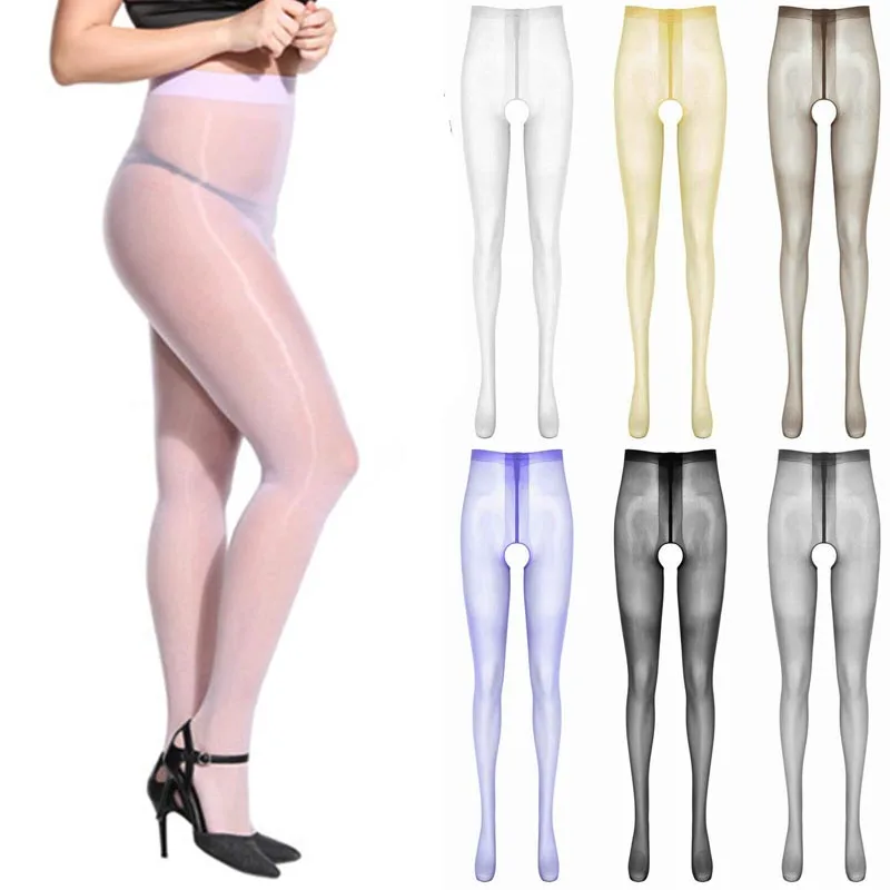 

8 Den Women Glossy Crotchless Pantyhose Thin See-Through Open Crotch Stocking Slim Fit Tights Erotic Underwear Lingerie