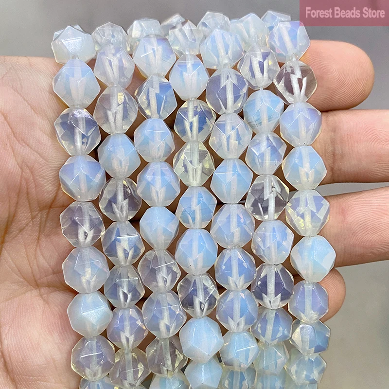 Natural Faceted Stone White Opalite Quartz Spacers Loose Beads DIY Bracelet Accessories for Jewelry Making 14