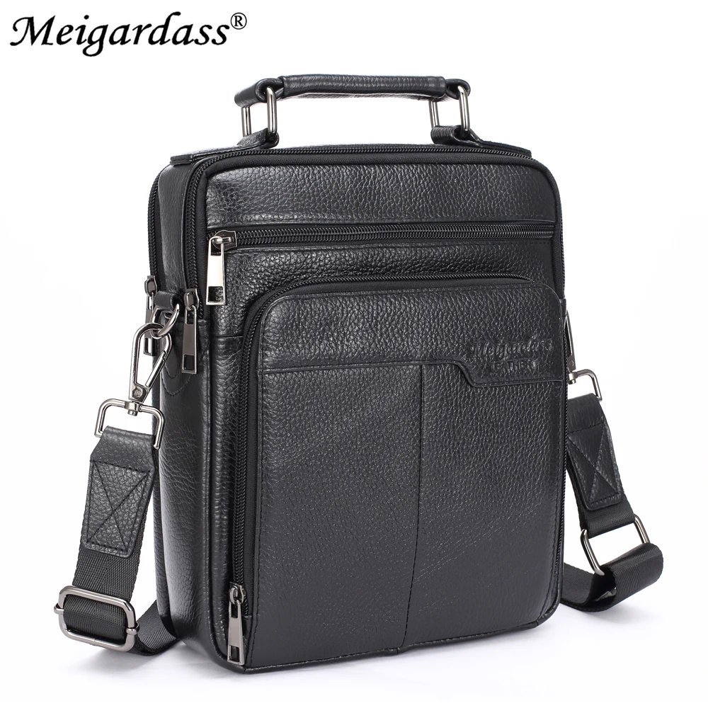 

MEIGARDASS Business Men Shoulder Bags Handbags Genuine Leather Messenger Bags Male Travel Crossbody Bag iPad Tablet Tote Purse