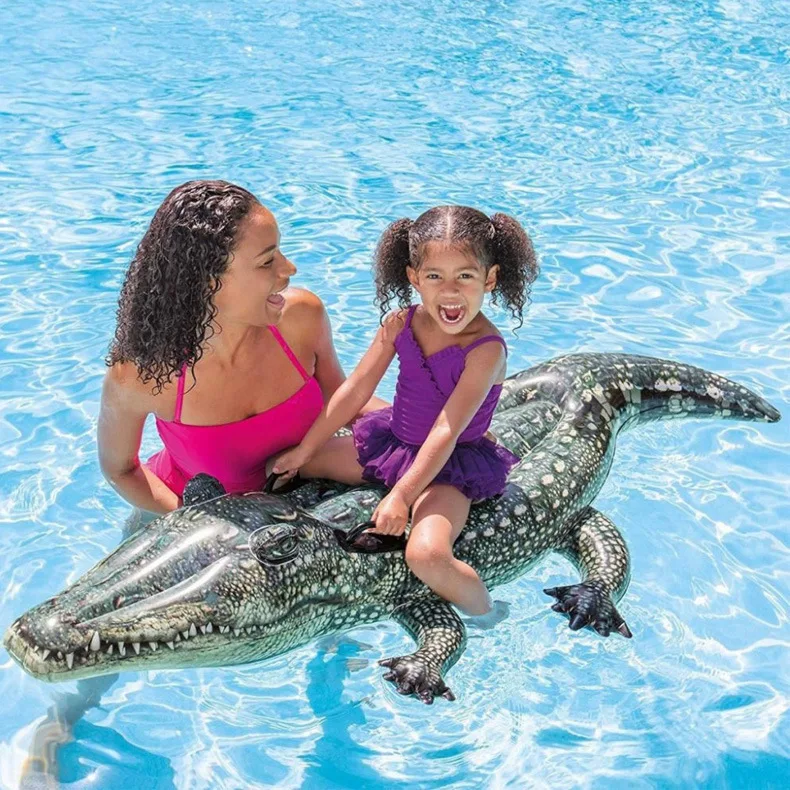 Children Water Mounts Swimming Pool Floating Row and Playing Water Animal Inflatable Toys Realistic Crocodile Mount Floating Row