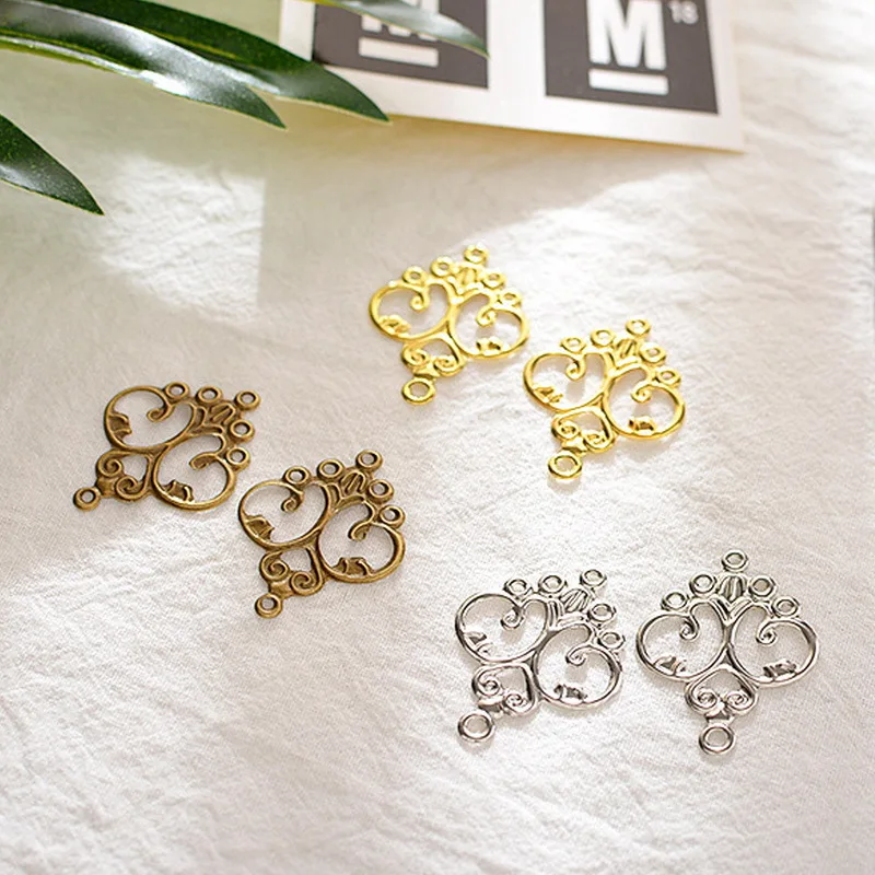 30Pcs 25*28mm Filigree Wraps Connectors Metal Hair Jewelry Accessories Ancient Decorative Findings